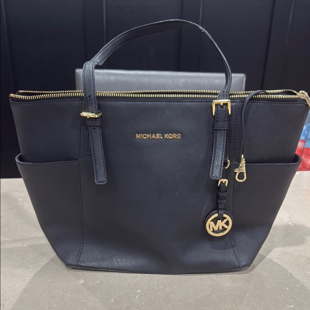 Michael Kors Black and Gold Tote with Textured Leather